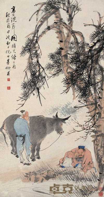 倪田 1897年作 高士洗耳图 立轴 86.5×46cm